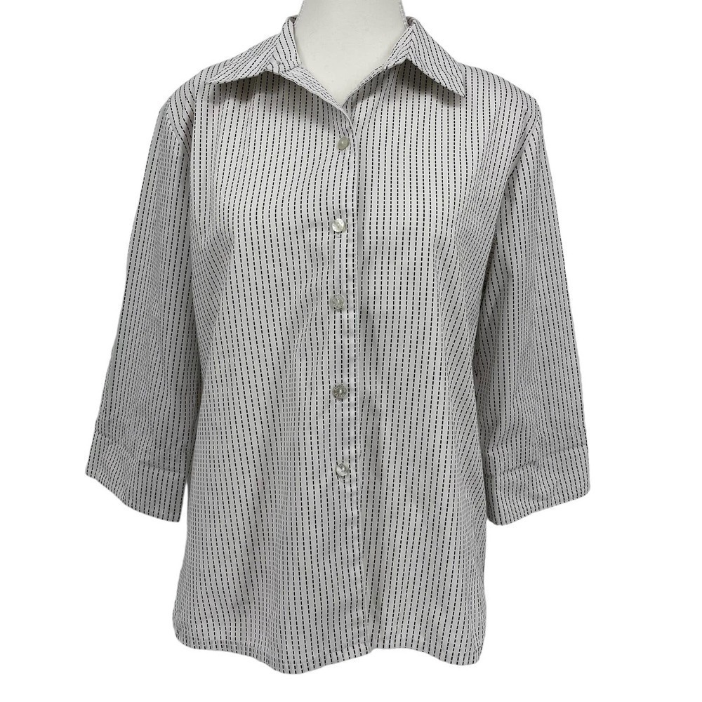Vintage 80’s Allison‎ Daley Blouse 3/4 Sleeve Shirt Black White 10 Petite